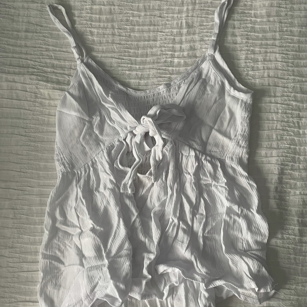 White tie front spaghetti strap flowy top